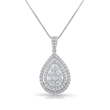 1-1/2 ct. tw. Diamond Pear-Shaped Cluster Double Halo Pendant in 14K White Gold