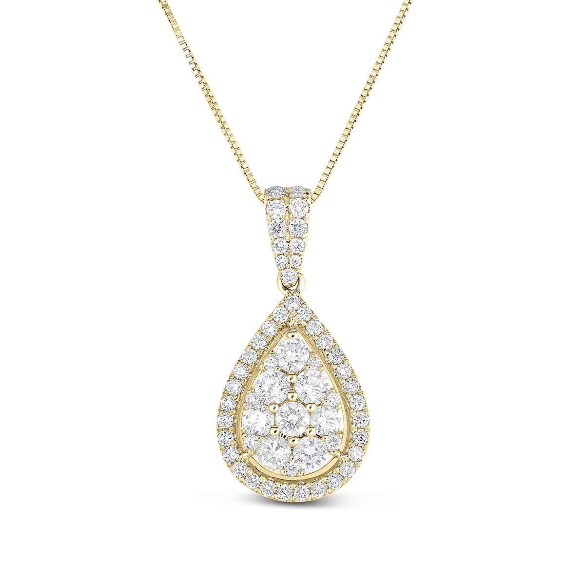 1 ct. tw. Diamond Pear-Shaped Cluster Halo Pendant in 14K Yellow Gold