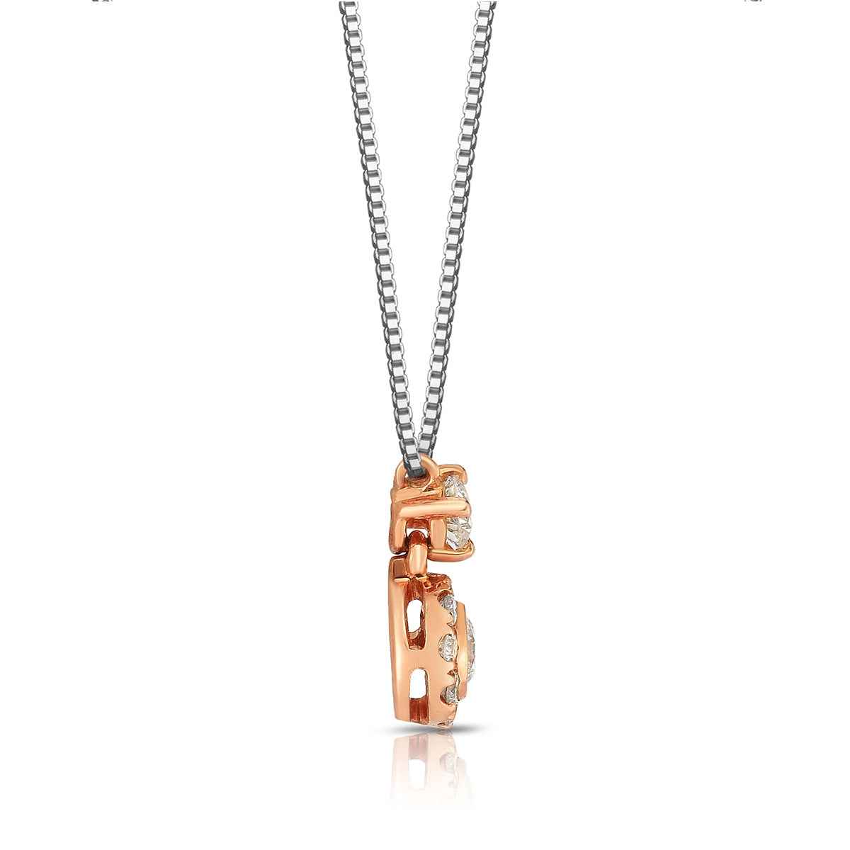 1/4 ct. tw. Round Diamond Pendant with Center Bezel and Halo in 10K Pink Gold front view