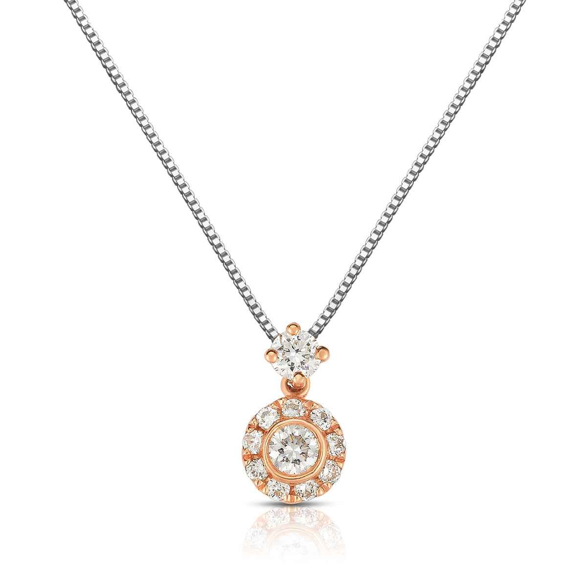 1/4 ct. tw. Round Diamond Pendant with Center Bezel and Halo in 10K Pink Gold