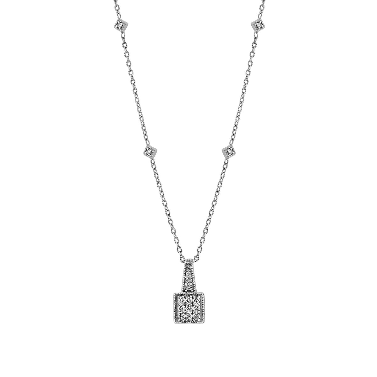 1/4 ct. tw. Diamond Square Cluster Pendant Station Necklace in 10K White Gold