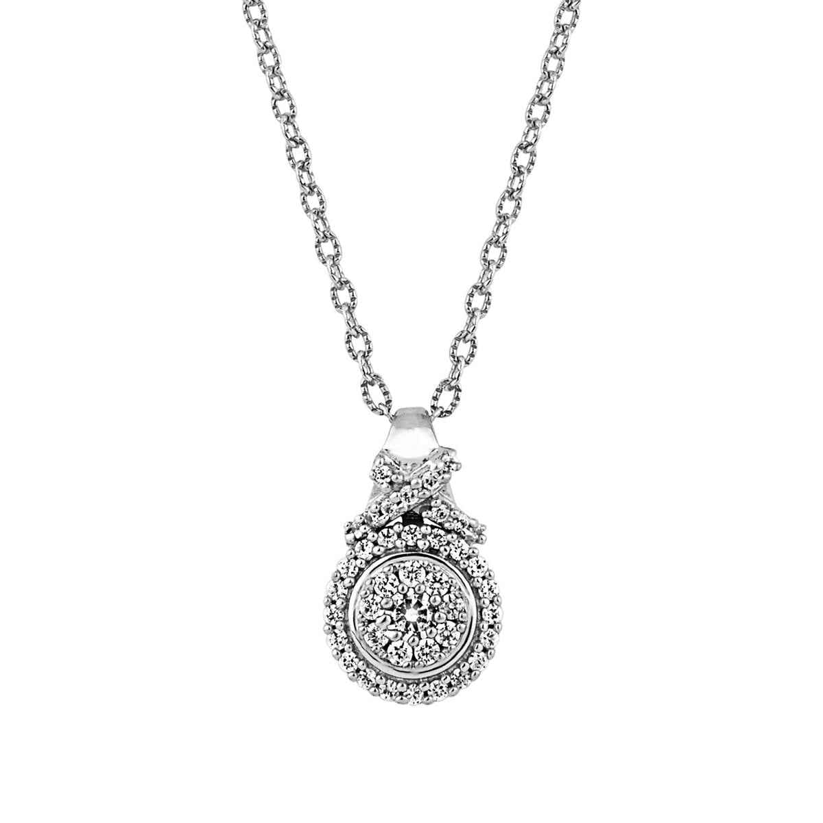 1/4 ct. tw. Diamond Cluster Halo Pendant Station Necklace in 10K White Gold front view