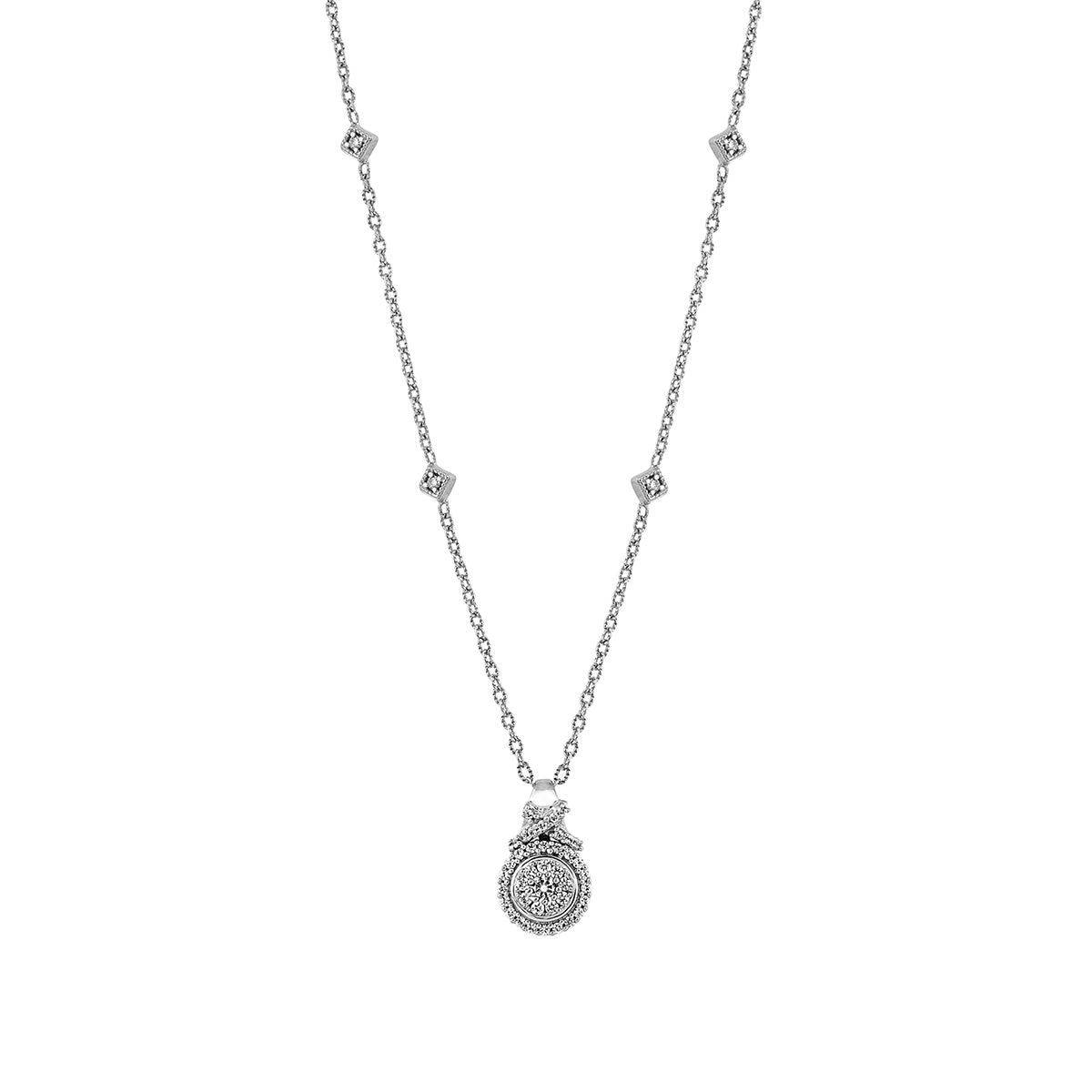 1/4 ct. tw. Diamond Cluster Halo Pendant Station Necklace in 10K White Gold