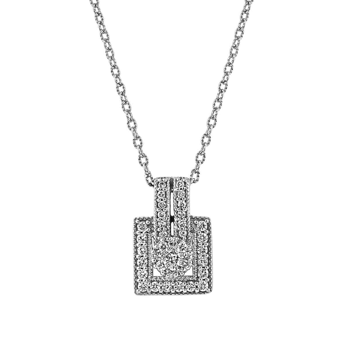 1/4 ct. tw. Diamond Cluster with Square Halo Pendant Station Necklace in 10K White Gold front view