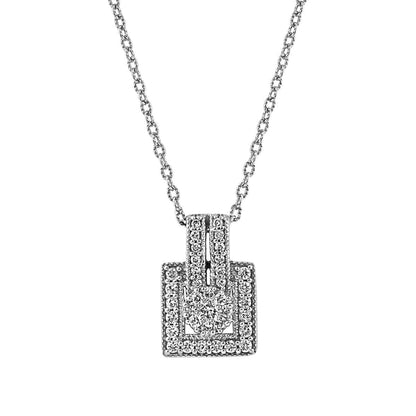 1/4 ct. tw. Diamond Cluster with Square Halo Pendant Station Necklace in 10K White Gold front view
