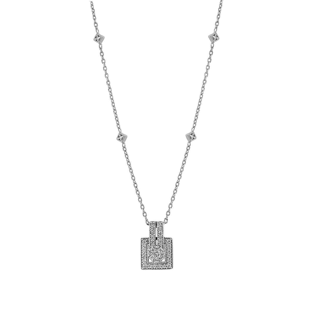 1/4 ct. tw. Diamond Cluster with Square Halo Pendant Station Necklace in 10K White Gold