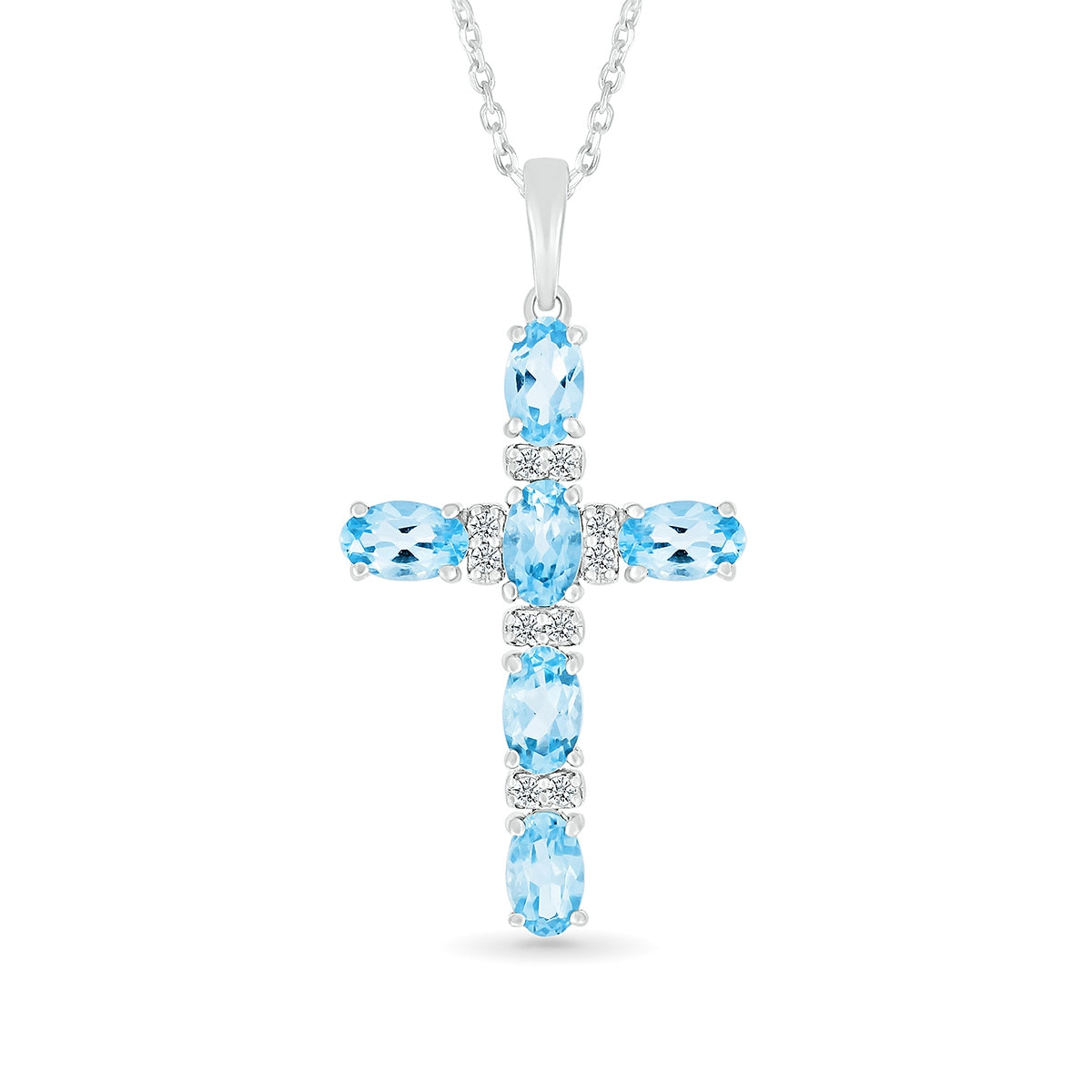 Oval Swiss Blue Topaz & Diamond Accent Cross Pendant in 10K White Gold