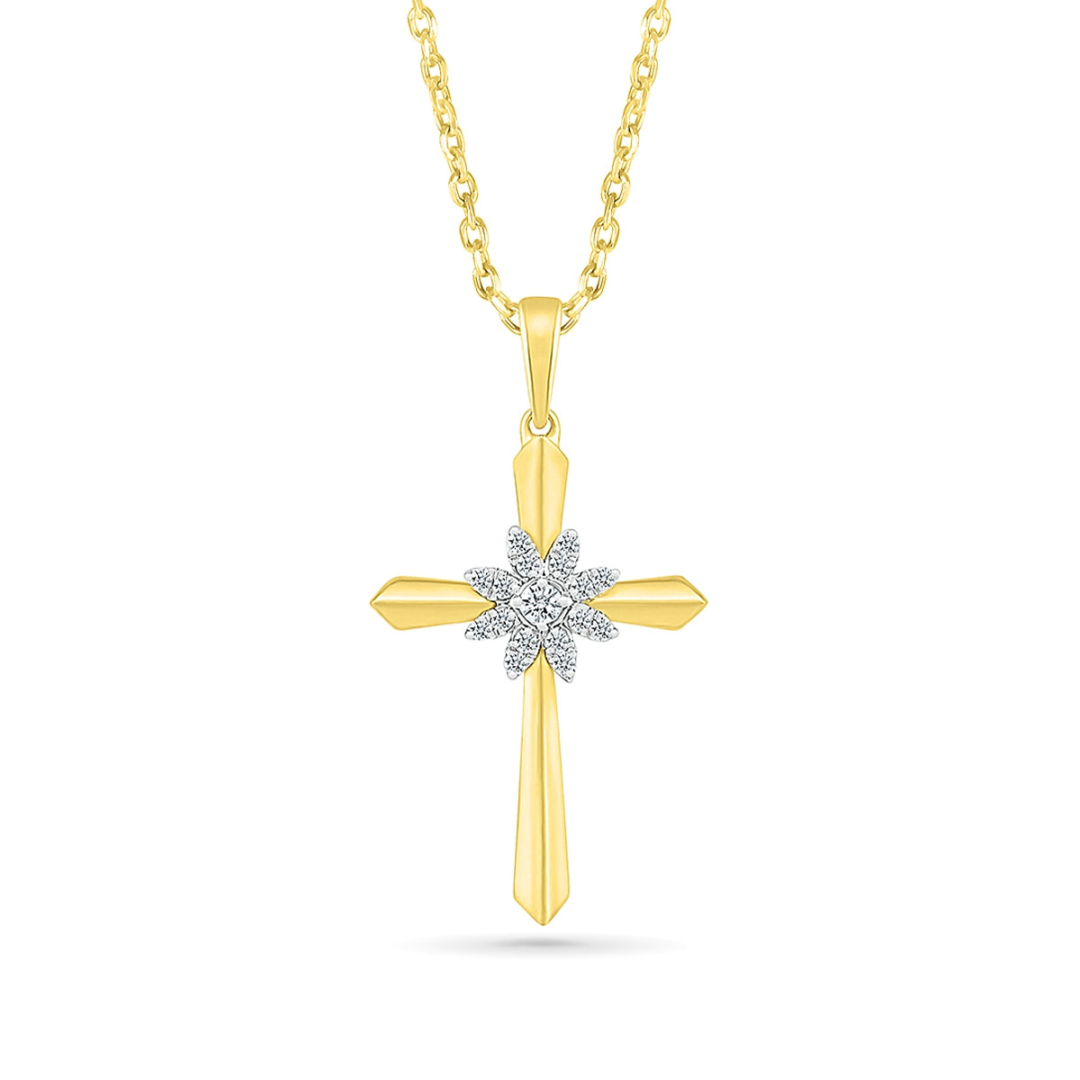 1/10 ct. tw. Diamond Floral Cross Pendant in 10K Yellow Gold