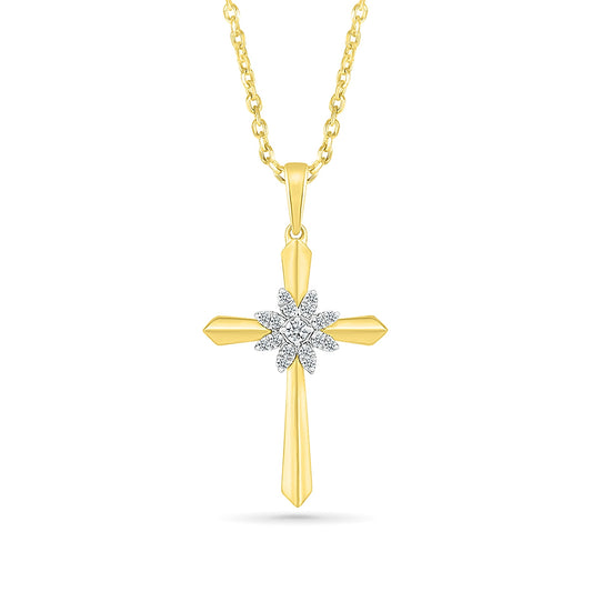 1/10 ct. tw. Diamond Floral Cross Pendant in 10K Yellow Gold