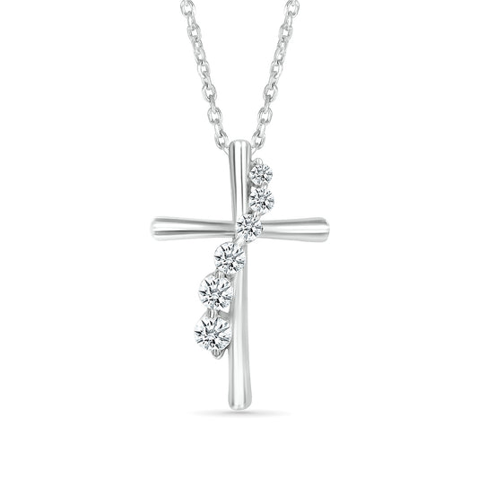 Journey Collection 1/5 ct. tw. Diamond Cross Pendant in 10K White Gold