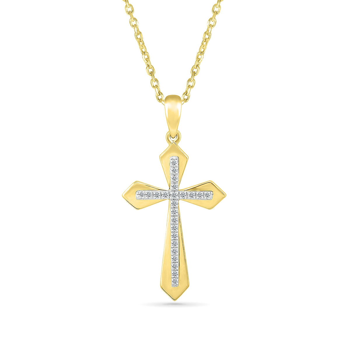 1/10 ct. tw. Diamond Flared Cross Pendant in 10K Yellow Gold