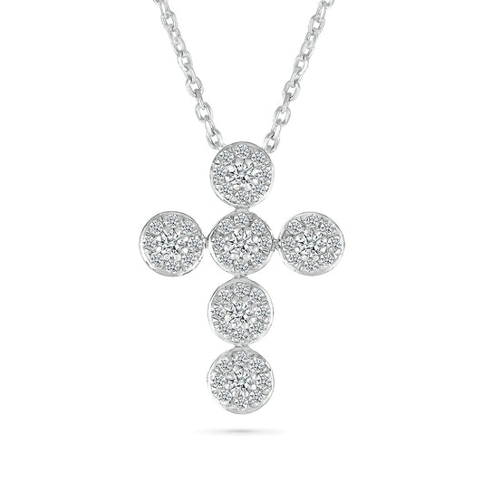 Fairytale Diamonds 1/4 ct. tw. Diamond Cluster Cross Pendant in 10K White Gold