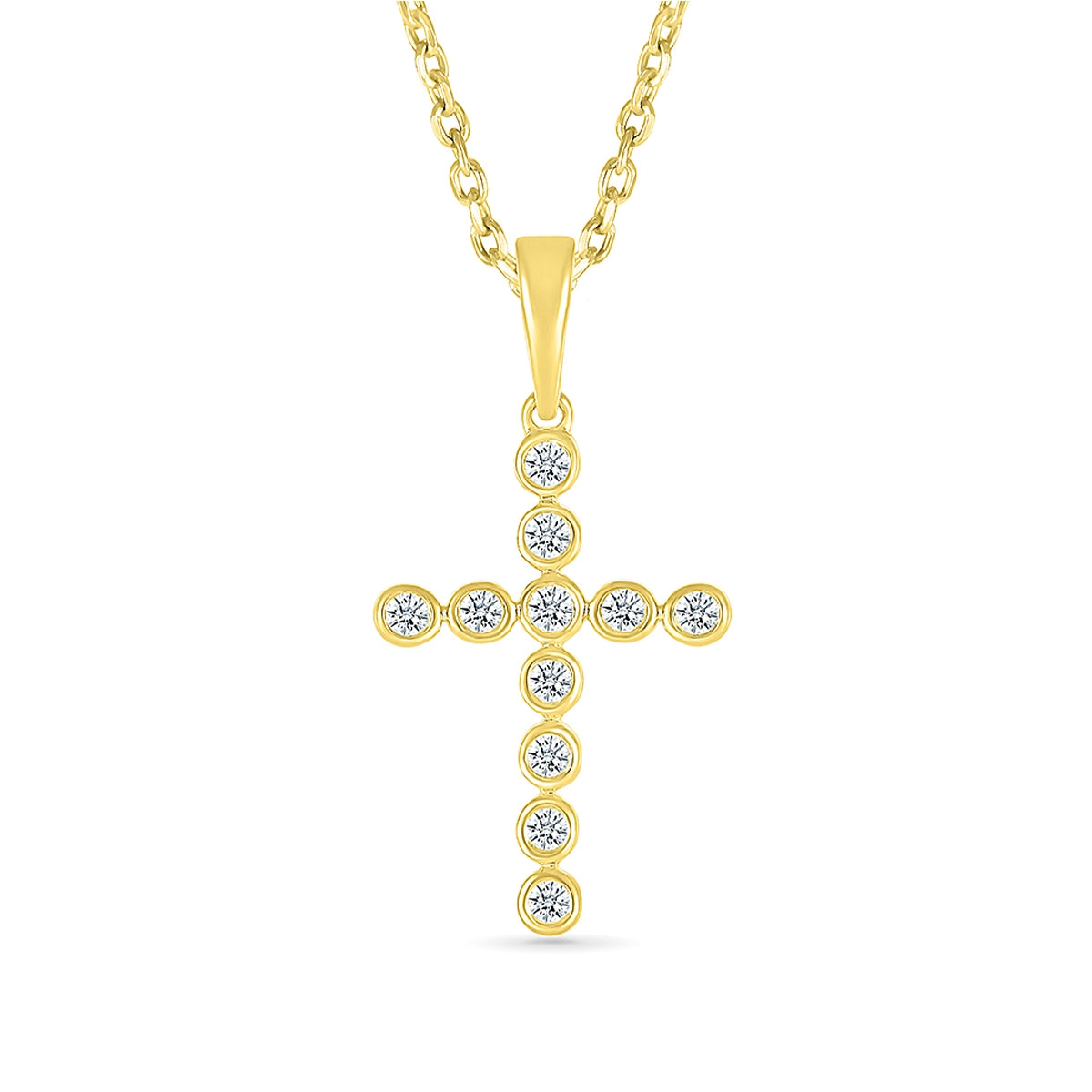 1/10 ct. tw. Diamond Bezel Set Cross Pendant in 10K Yellow Gold