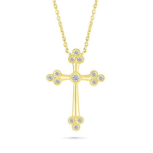 1/10 ct. tw. Round Diamond Bezel Set Cross Pendant in 10K Yellow Gold