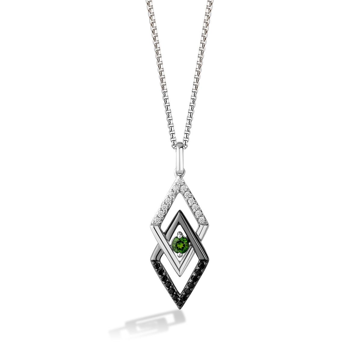 Star Wars Light X Dark Chrome Diopside & 1/5 ct. tw. White & Treated Black Diamond Pendant with Black Rhodium Plating in