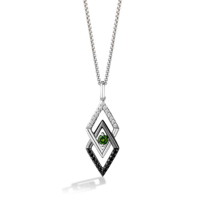 Star Wars Light X Dark Chrome Diopside & 1/5 ct. tw. White & Treated Black Diamond Pendant with Black Rhodium Plating in