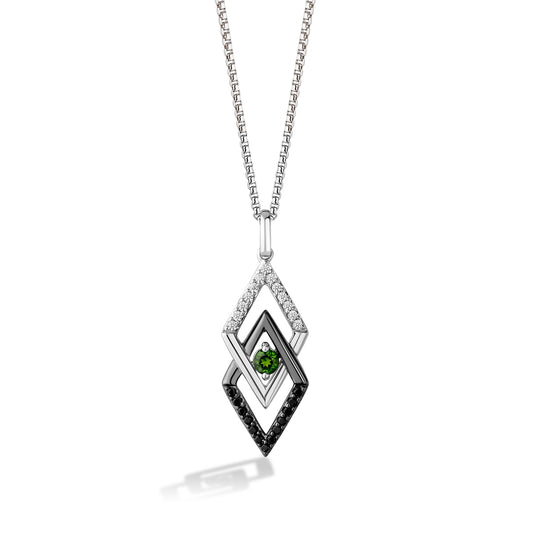 Star Wars Light X Dark Chrome Diopside & 1/5 ct. tw. White & Treated Black Diamond Pendant with Black Rhodium Plating in