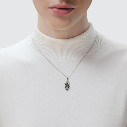 Star Wars Light X Dark Chrome Diopside & 1/5 ct. tw. White & Treated Black Diamond Pendant with Black Rhodium front view