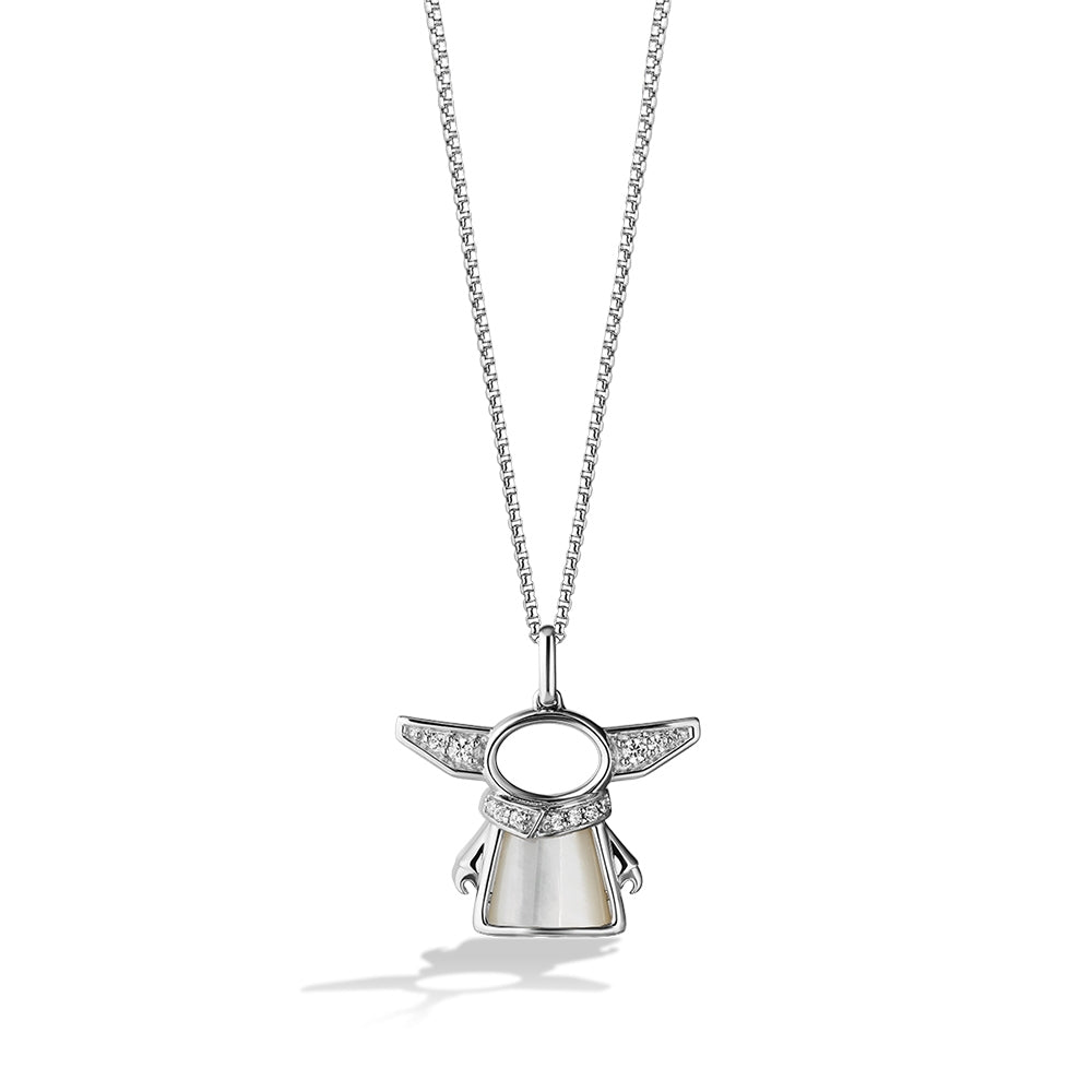 Star Wars Grogu Mother of Pearl & 1/10 ct. tw. Diamond Pendant in Sterling Silver