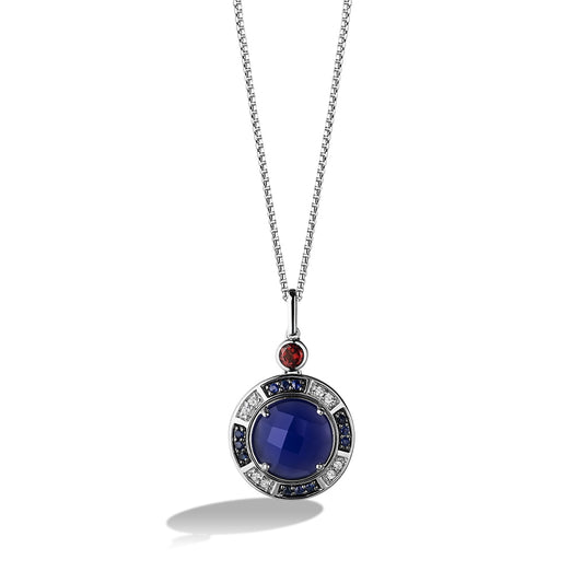 Star Wars R2 Series Round Blue Onyx, Diamond, Sapphire & Garnet Pendant in Sterling Silver