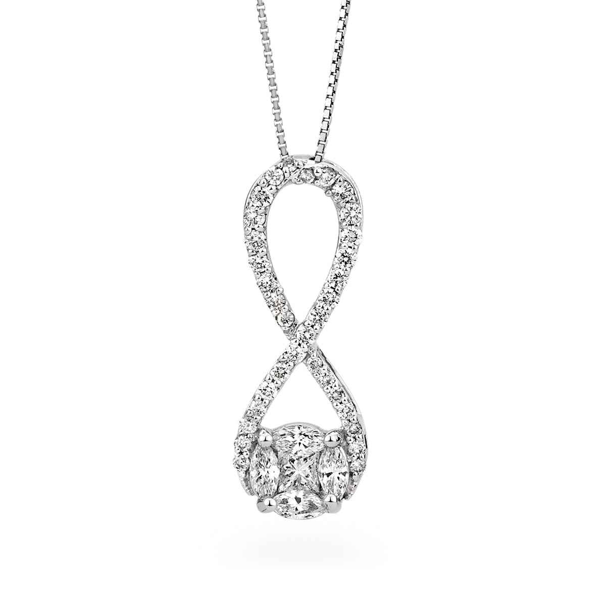 Fairytale Diamonds 1/2 ct. tw. Princess Cut & Marquise Diamond Cluster Infinity Pendant in 10K White Gold
