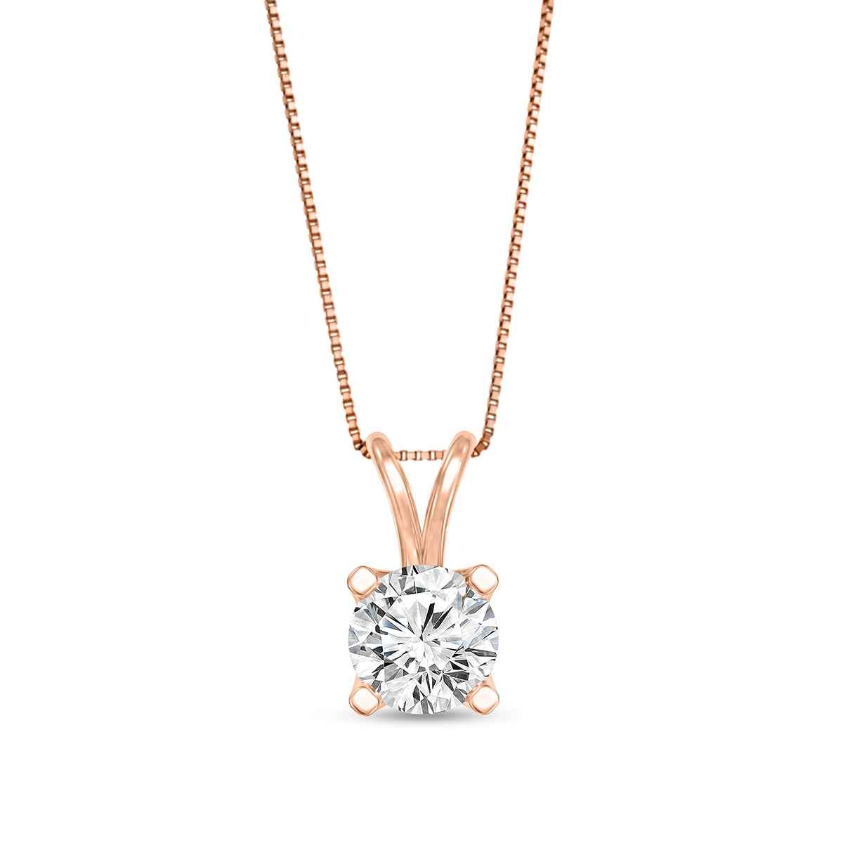 3/4 ct. tw. Round Diamond Solitaire Prong Set Pendant in 14K Pink Gold