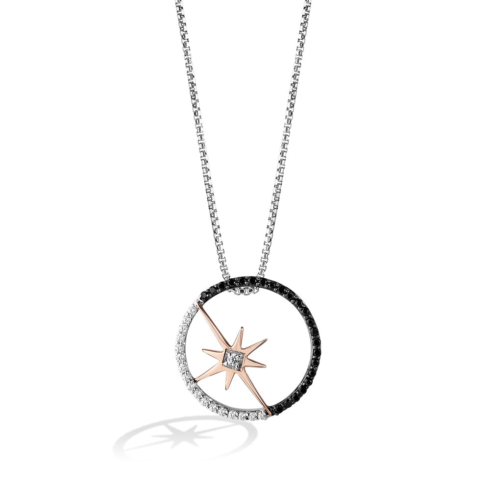 Star Wars Guardians of Light 1/4 ct. tw. White & Treated Black Diamond Circle Pendant in Sterling Silver & 10K Pink Gold