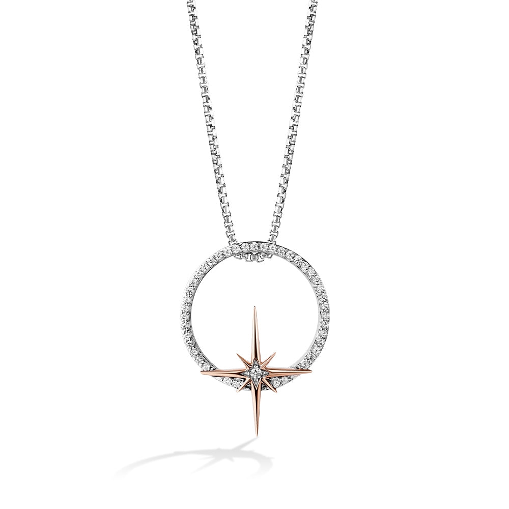 Star Wars Guardians of Light 1/10 ct. tw. Diamond Circle & Star Pendant in Sterling Silver & 10K Pink Gold