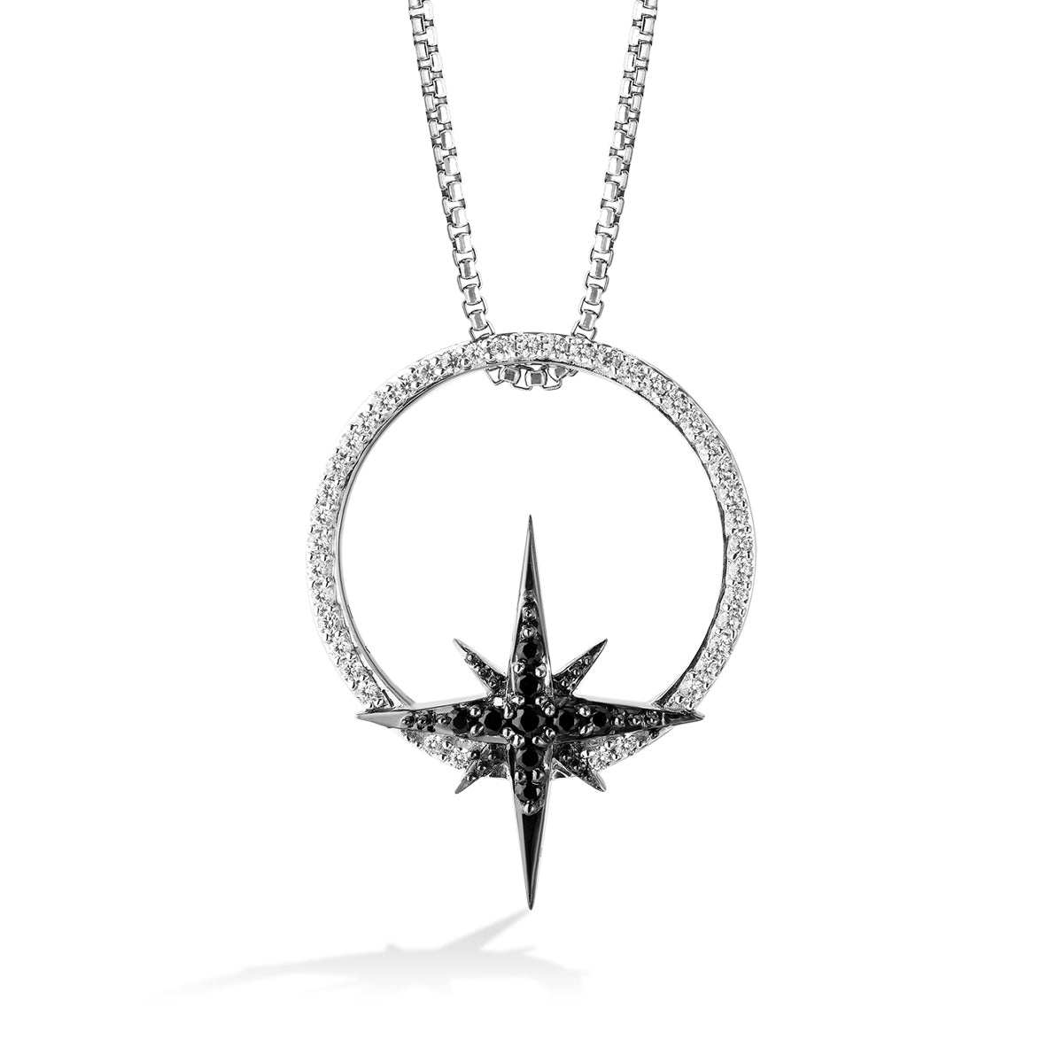Star Wars Guardians of Light 1/5 ct. tw. White & Treated Black Diamond Circle & Star Pendant with Black Rhodium Plating in