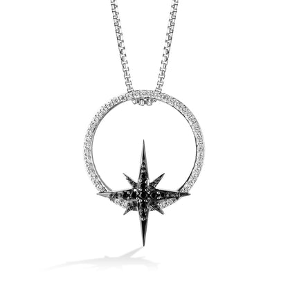 Star Wars Guardians of Light 1/5 ct. tw. White & Treated Black Diamond Circle & Star Pendant with Black Rhodium Plating in
