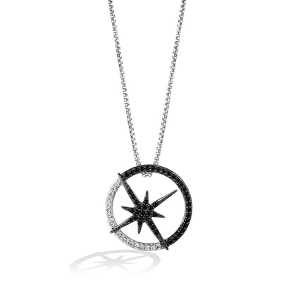 Star Wars Guardians of Light 1/4 ct. tw. White & Treated Black Diamond Circle Pendant in Black Rhodium Plated Sterling Silver