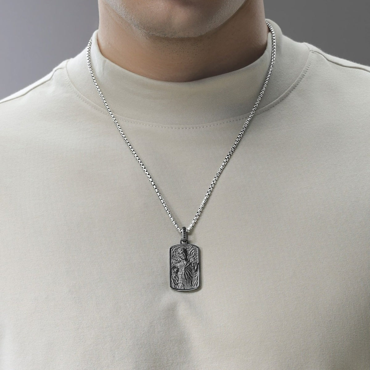 Star Wars In Carbonite Men's 1/10 ct. tw. Treated Black Diamond Pendant in Black Rhodium Plated Sterling Silver front view