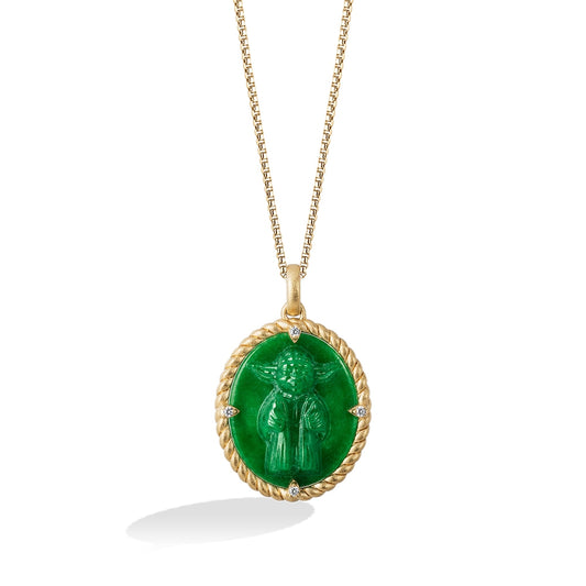 Star Wars The Jedi Master Oval Jade & Diamond Accent Pendant in 10K Yellow Gold