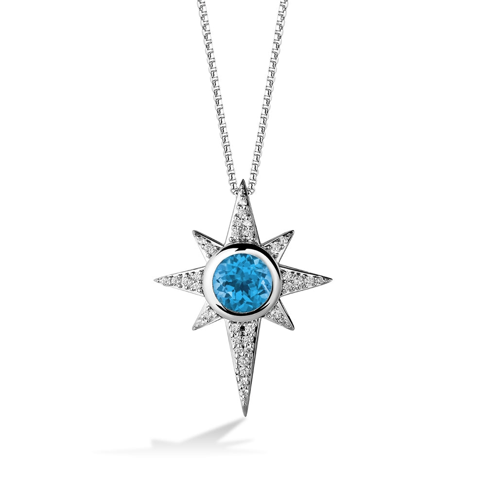 Star Wars Kyber Crystal Radiance Swiss Blue Topaz & 1/3 ct. tw. Diamond Star Pendant in Sterling Silver