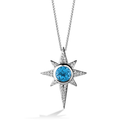 Star Wars Kyber Crystal Radiance Swiss Blue Topaz & 1/3 ct. tw. Diamond Star Pendant in Sterling Silver