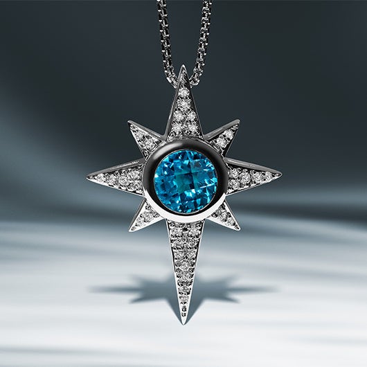Star Wars Kyber Crystal Radiance Swiss Blue Topaz & 1/3 ct. tw. Diamond Star Pendant in Sterling Silver close-up detail