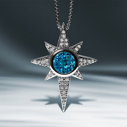 Star Wars Kyber Crystal Radiance Swiss Blue Topaz & 1/3 ct. tw. Diamond Star Pendant in Sterling Silver close-up detail