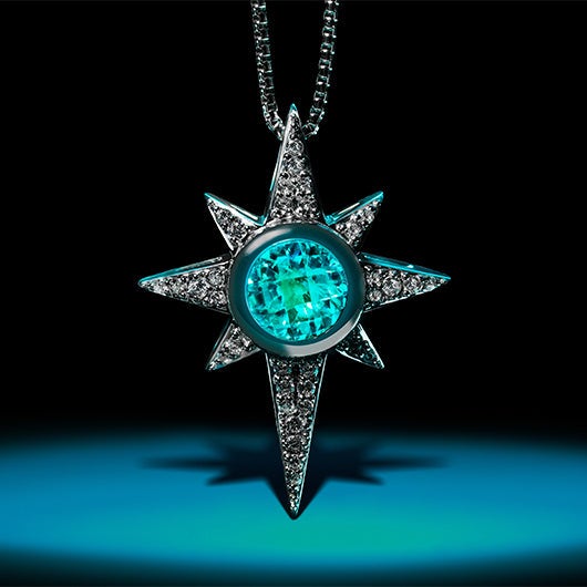 Star Wars Kyber Crystal Radiance Swiss Blue Topaz & 1/3 ct. tw. Diamond Star Pendant in Sterling Silver front view