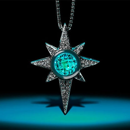 Star Wars Kyber Crystal Radiance Swiss Blue Topaz & 1/3 ct. tw. Diamond Star Pendant in Sterling Silver front view