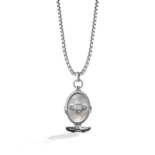Star Wars Grogu Mother of Pearl & 1/4 ct. tw. Diamond Pendant in Sterling Silver front view