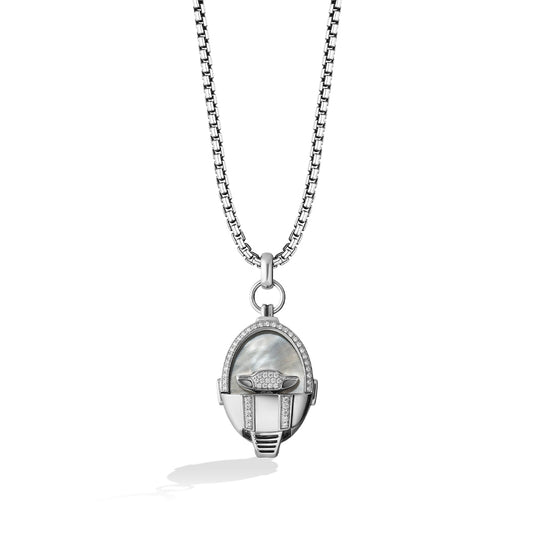 Star Wars Grogu Mother of Pearl & 1/4 ct. tw. Diamond Pendant in Sterling Silver