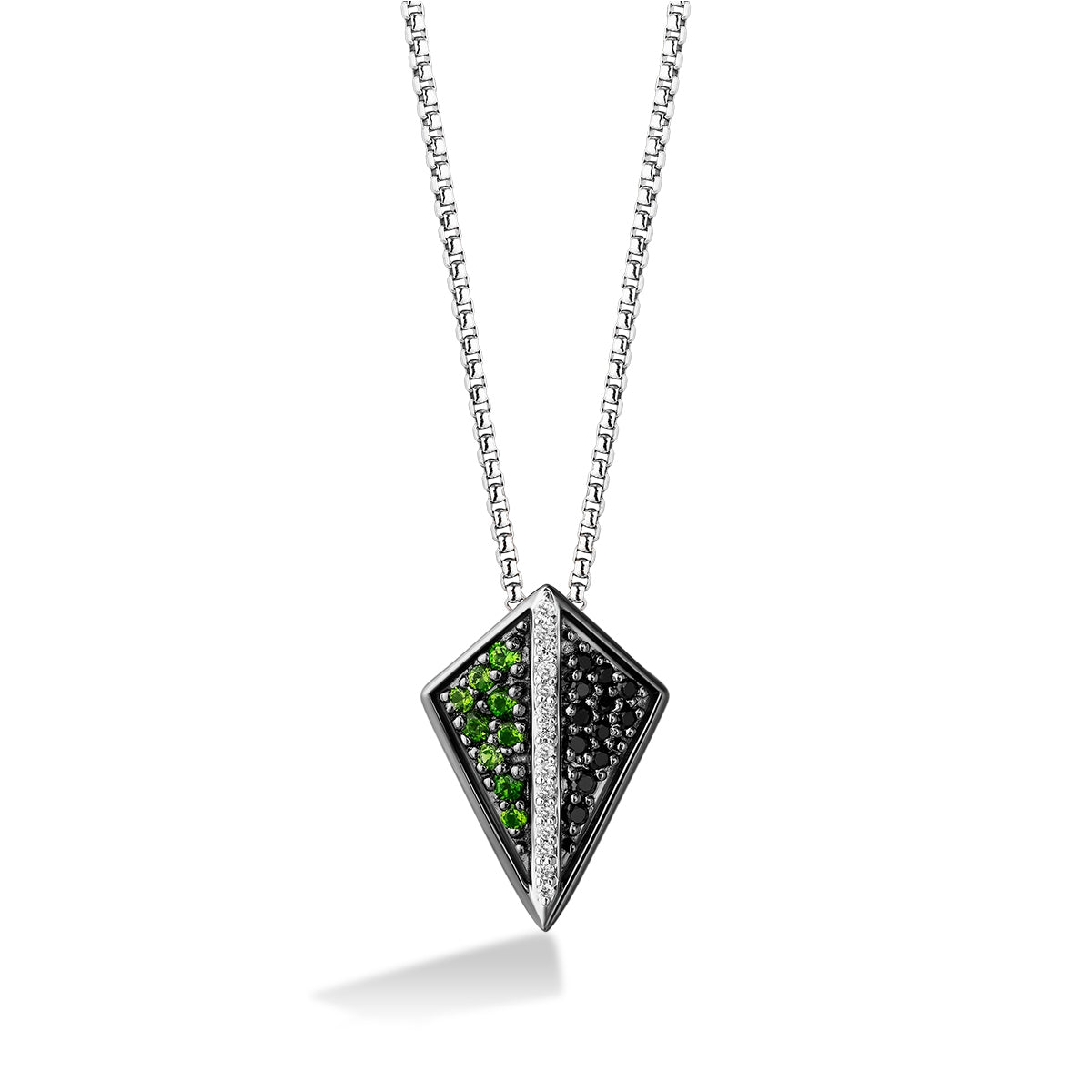 Star Wars Light X Dark Chrome Diopside, 1/6 ct. tw. White & Treated Black Diamond Pendant in Black Rhodium Plated Sterling
