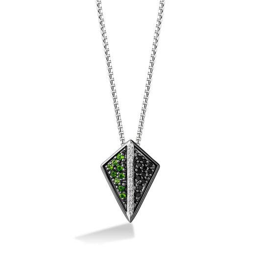 Star Wars Light X Dark Chrome Diopside, 1/6 ct. tw. White & Treated Black Diamond Pendant in Black Rhodium Plated Sterling