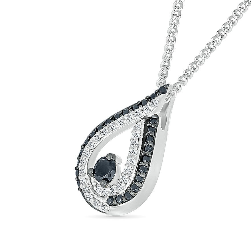 1/3 ct. tw. Black & White Diamond Teardrop Pendant in Sterling Silver front view