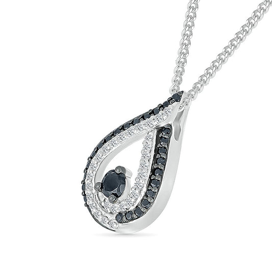 1/3 ct. tw. Black & White Diamond Teardrop Pendant in Sterling Silver front view