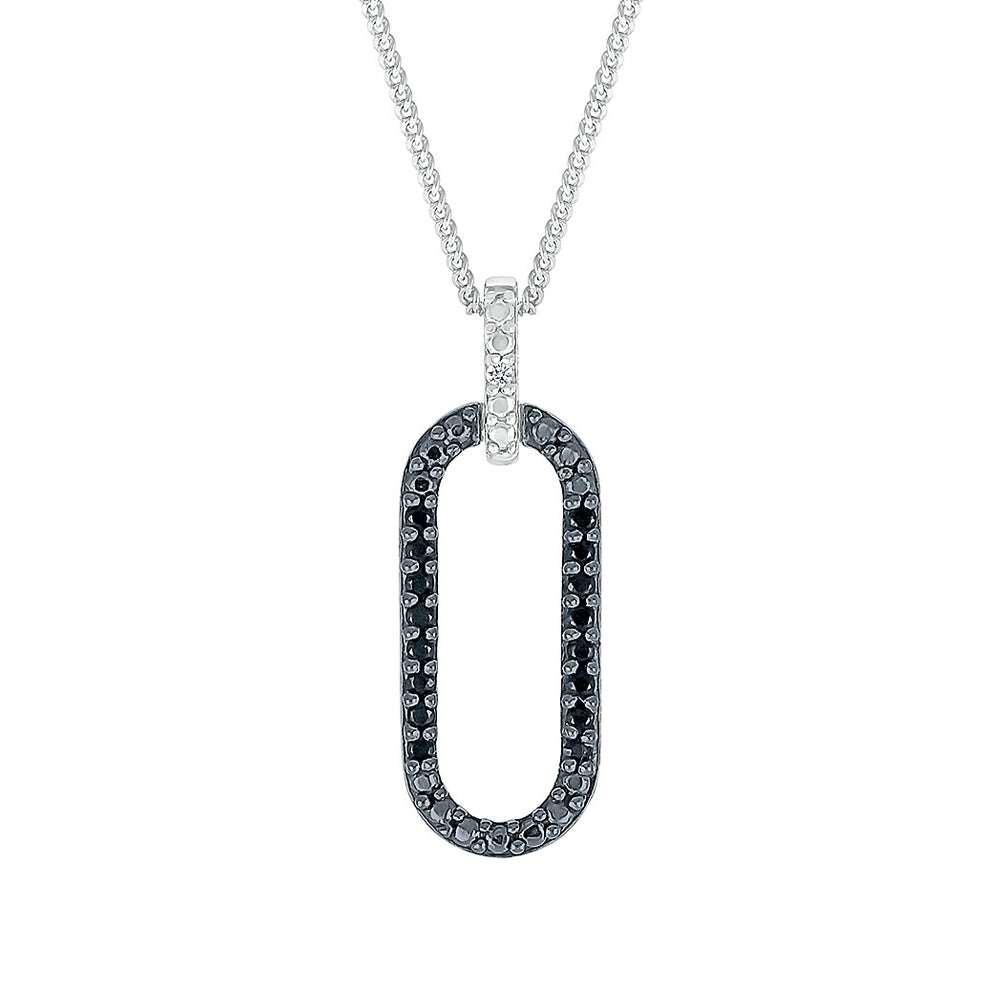 Treated Black Diamond Paperclip Pendant in Sterling Silver