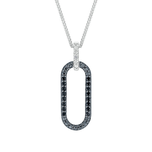 Treated Black Diamond Paperclip Pendant in Sterling Silver