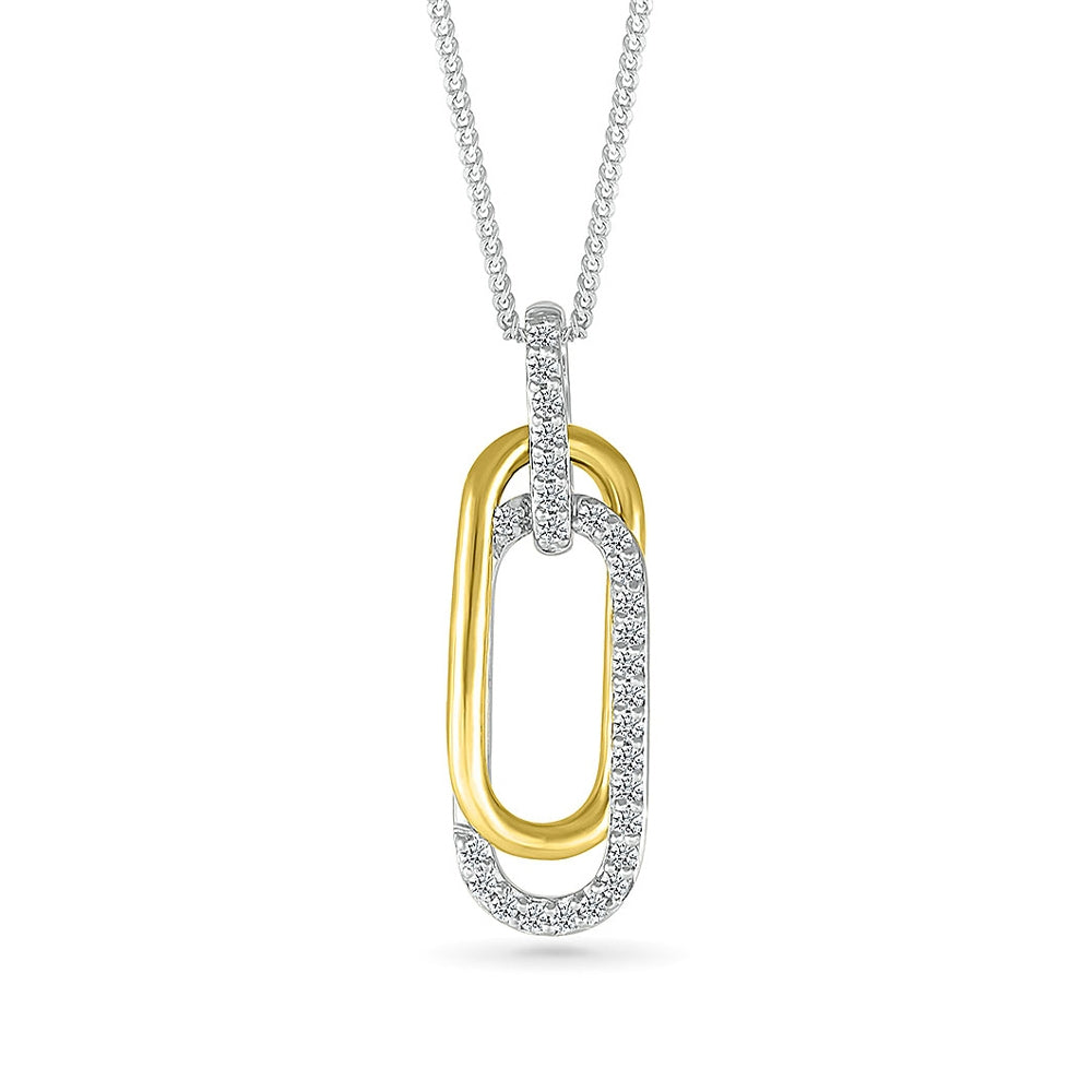 1/8 ct. tw. Diamond Paperclip Pendant in Sterling Silver & 10K Yellow Gold