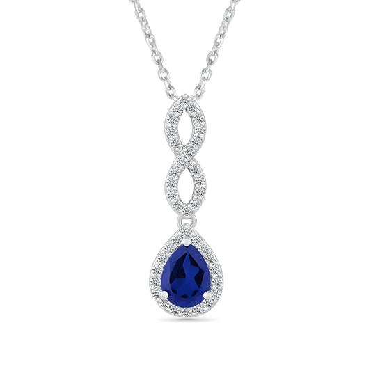 Created Pear Sapphire & White Sapphire Twist Pendant in Sterling Silver