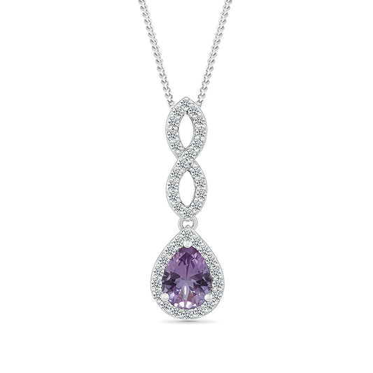 Created Pear Alexandrite & White Sapphire Twist Pendant in Sterling Silver